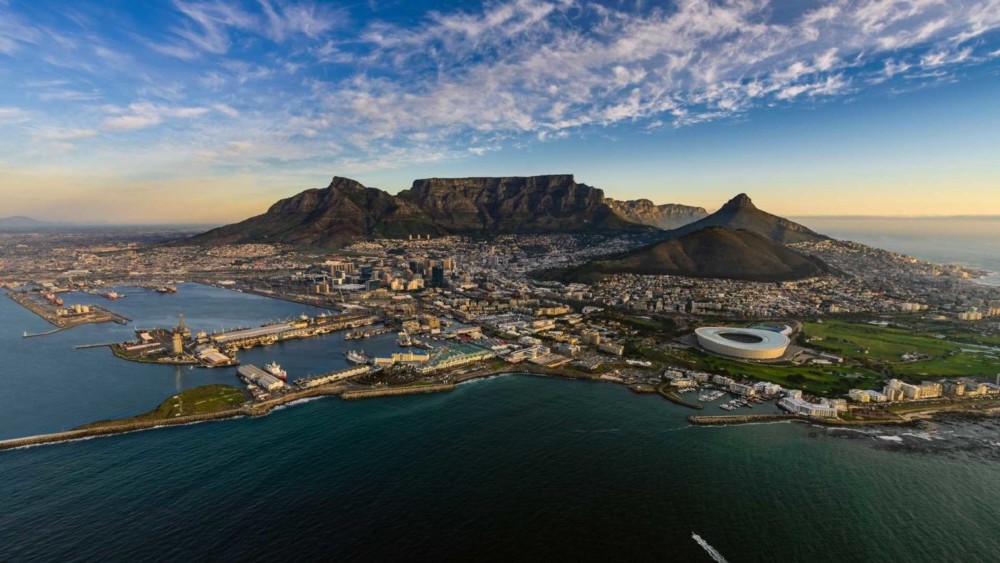 Vista aérea da Cidade do Cabo, uma das maiores produtoras de Pinotage
